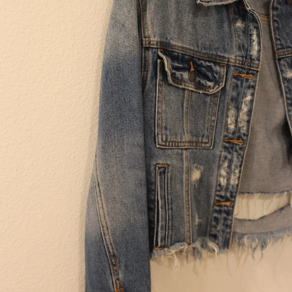 Hidden Ripped Jean Jacket - Picture 6 of 6